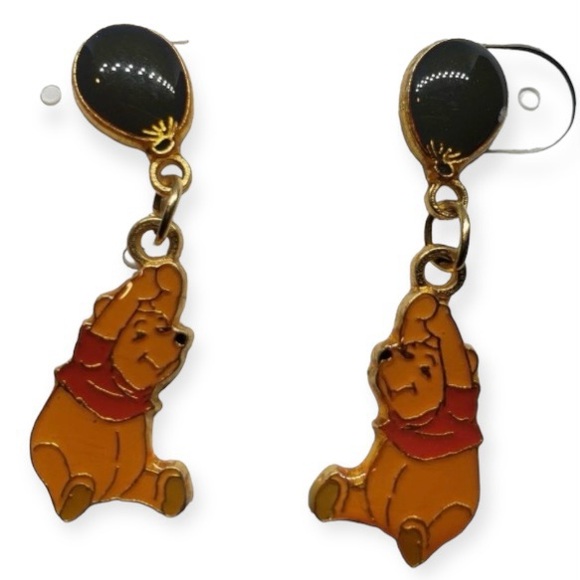 VTG Disney Gold Pooh Enamel Earrings Drop Dangle Balloon Stamped Disney AAI 1995 - Picture 1 of 6